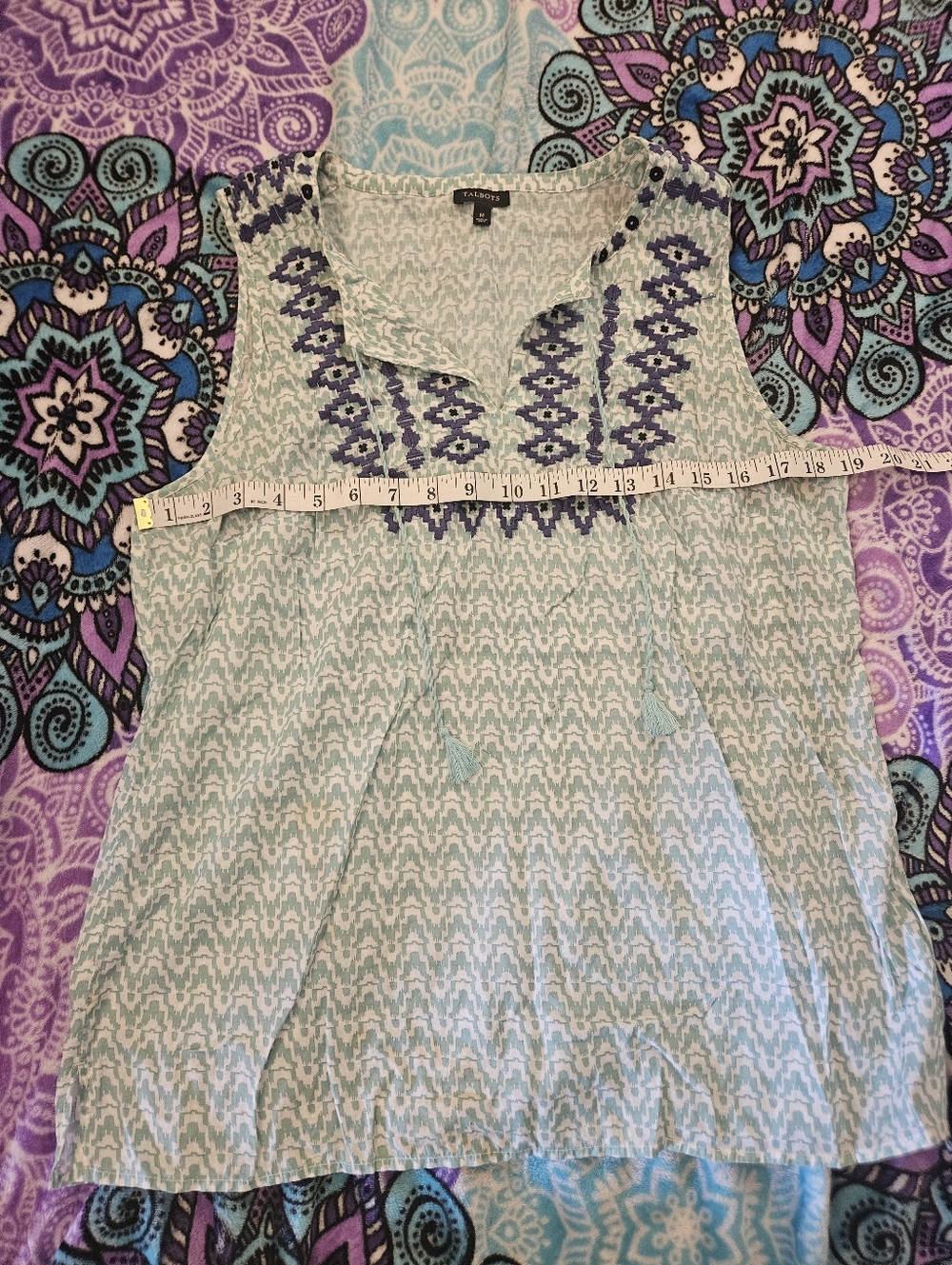 Talbots Light Blue Sleeveless Embroidered V-Neck Top - Picture 5 of 5